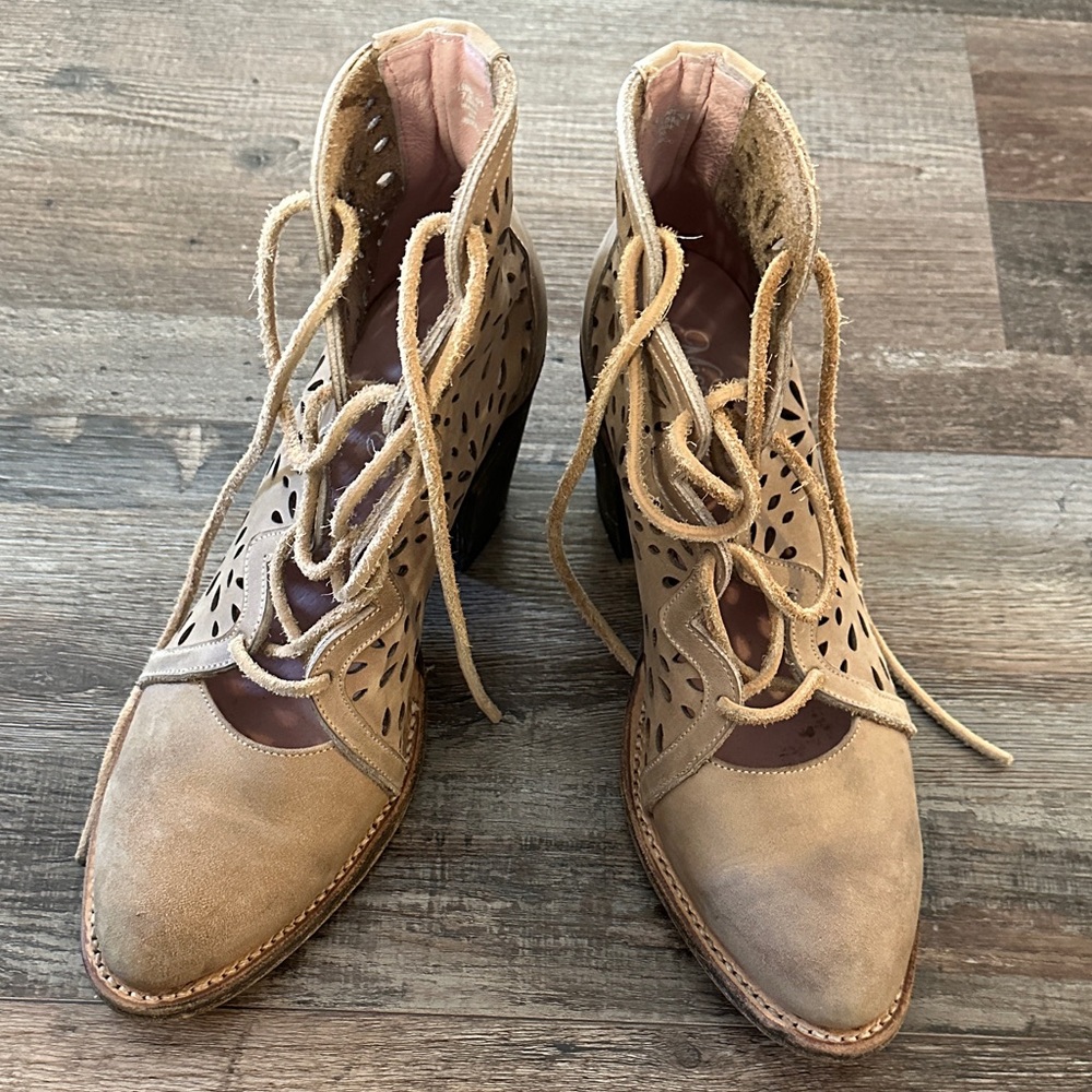 Elegant Beige Lace-Up Boots